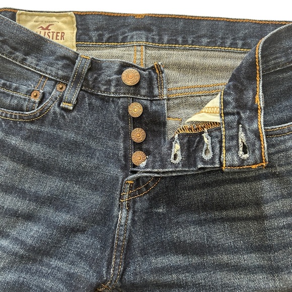 Hollister Mens 28x30 Straight Leg Dark Blue Button Fly Denim Blue Jeans EUC - Picture 3 of 16